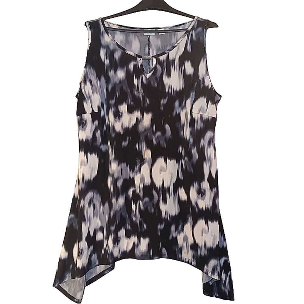 Black And White Blured Abstract Print Sleeveless  Shark Bite Hem Tunic 14/16